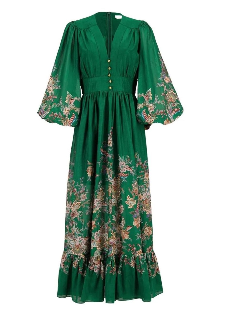 ZIMMERMANN RHIANNON PLUNGE MAXI DRESS GREEN MULTI PAISLEY SIZE 3 | M-L - Picture 5 of 13